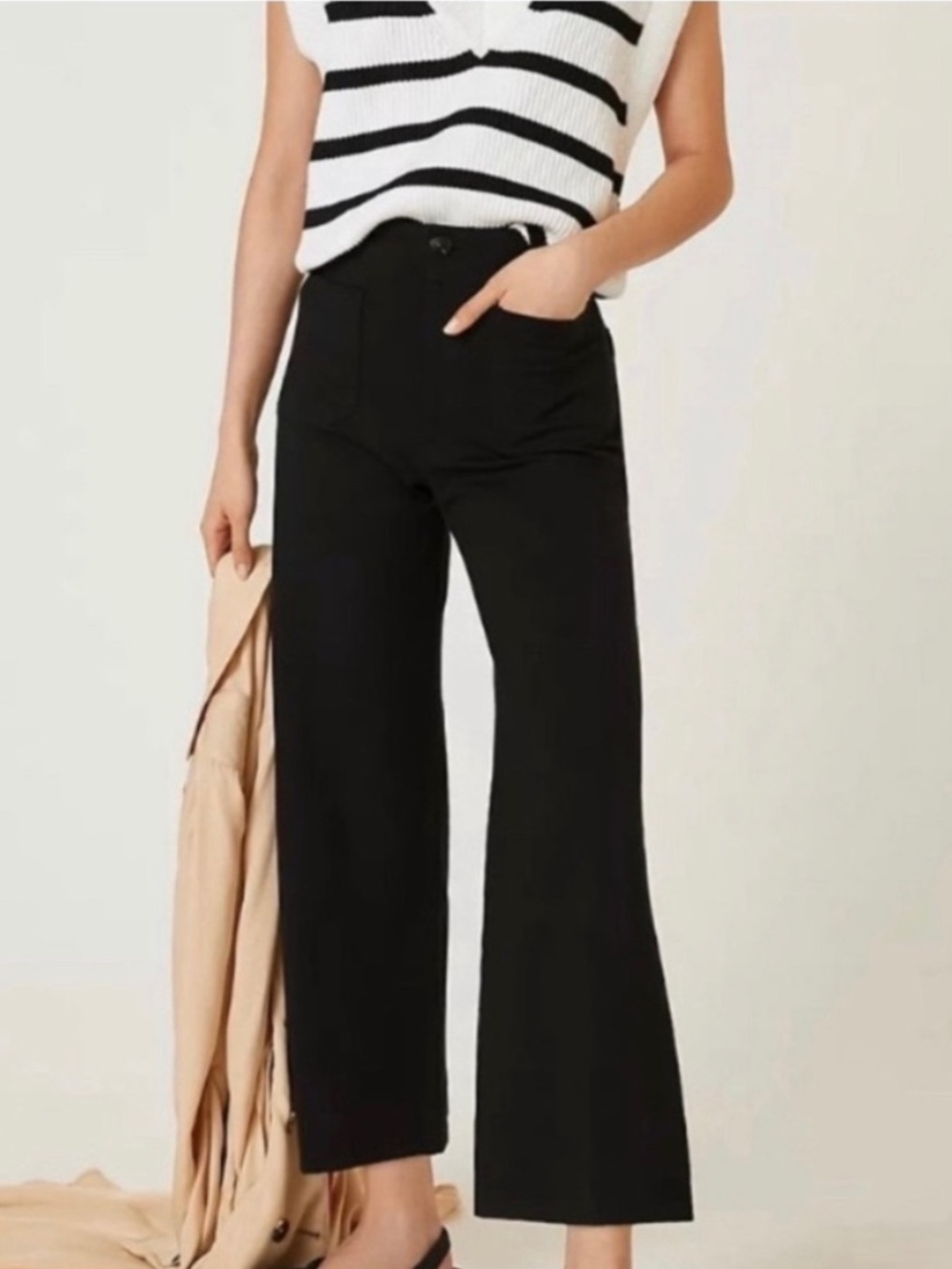 Anthropologie Maeve Colette Patch Pocket Wide Leg Ponte Pants - Black 32
